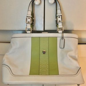 White and lime Coach purse